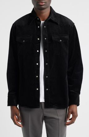 Nn.07 Ricky 50004 Organic Cotton Corduroy Snap-Up Western Shirt Jacket in Black at Nordstrom, Size X-Large
