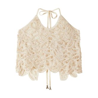 Patrizia Pepe Patrizia Pepe, Sleeveless Tops, female, Beige, Size: L Crochet Floral Top