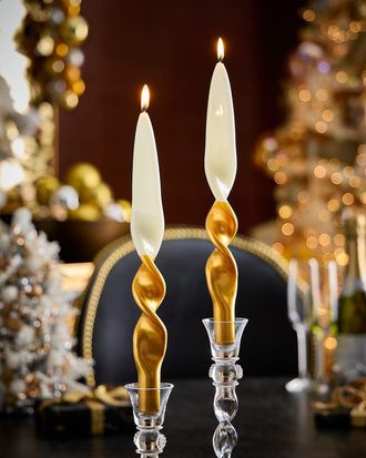 Neiman Marcus Cream and Gold Twisted Candles, Set of 2