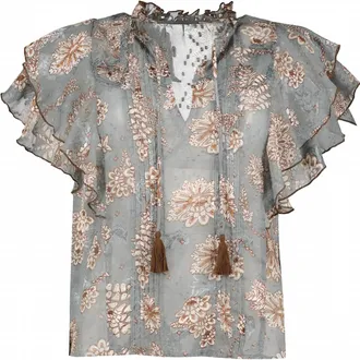 Bishop + Young Womens Cleo Flutter Sleeves Top In Jade Floral