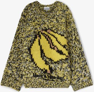 Ganni Yellow Banana Handknit Sweater - Size XS Wool