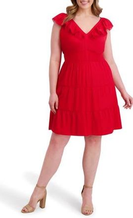 Kensie Ruffle Fit & Flare Minidress in Red at Nordstrom Rack, Size 1X