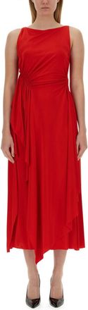 Lanvin Red Boat Neck Midi Dress