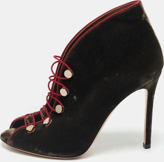 Gianvito Rossi Brown Velvet Miral Open Toe Ankle Boots