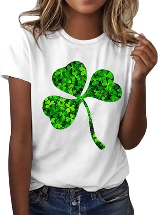 Generic St PatrickS Day WomenS Leprechaun Costume Clover T-Shirts Summer Causal Personalized Lightweight Short Sleeve Lucky Shamrock And Hat Element,Lucky Gre