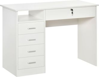 HOMCOM Computer Desk Writing Desk with Five Drawers for Home Office White | TJ Hughes