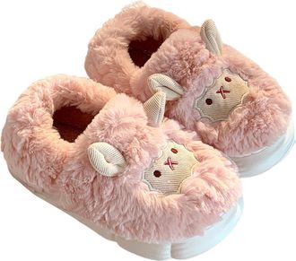 Generic Size 5 Cute Sheep Slippers Fluffy Soft House Slippers for Woman Man Animal Slipper Full Back Plush Warm Cozy Home Slipper Indoor Outdoor B1_Pink Footw