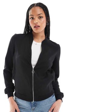 Vero Moda Tall lightweight zip front bomber jacket in black
