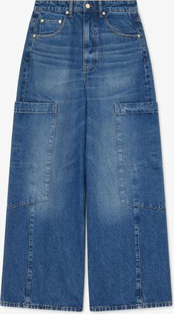Ganni Blue Baggy Cargo Jeans in Rigid Denim - Size 24W/33L Organic Cotton