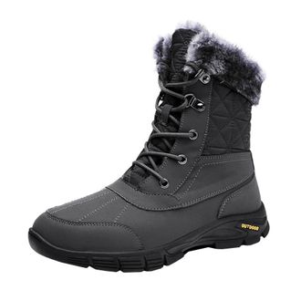 Generic Men snow boots outdoor thick and plush warm cotton high top anti slip and wear resistant long tube hiking boots (Grey,10.5)