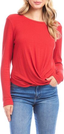 Karen Kane Rib Knit Twist Hem Top in Tomato Red at Nordstrom, Size X-Large