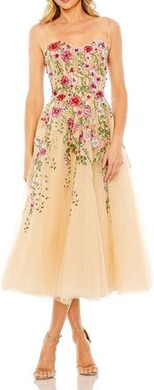 Mac Duggal Bustier Embroidered Floral A-Line Dress in Nude Multi at Nordstrom, Size 12