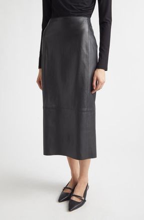 Vince Leather Midi Skirt in Black at Nordstrom, Size 16