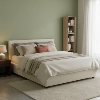 Dmora Dmora - Cama Matrimonial Dame, Cama Contenedor Con Revestimiento De Tela, 100% Made In Italy, Apertura Frontal, Con Colch&oacute;n Cm 160x190 Incluido, Beige
