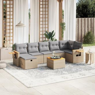 vidaXL Juego De Sof&aacute;s Jard&iacute;n Con Cojines Beige Mezcla 8 Pzas Rat&aacute;n Pe Vidaxl