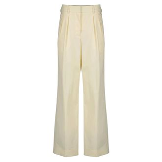 Moncler Wide Trousers, female, White, Size: 2XS Cotton Gabardine Wide-Leg Tailored Pants