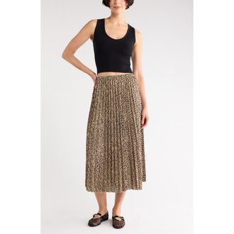 Nordstrom Rack Chiffon Pleated Midi Skirt in Beige Humus- Black Camo at Nordstrom Rack, Size X-Small