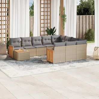 vidaXL Set De Sof&aacute;s De Jard&iacute;n 11pzas Con Cojines Rat&aacute;n Sint&eacute;tico Beige Vidaxl