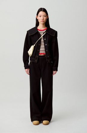 Claudie Pierlot Veste jean col vareuse denim noir