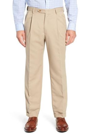 Berle Classic Fit Pleated Microfiber Performance Trousers in Tan at Nordstrom, Size 32