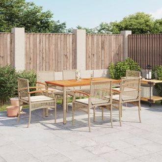 vidaXL Set Comedor De Jard&iacute;n 7 Pzas Con Cojines Rat&aacute;n Sint&eacute;tico Beige Vidaxl
