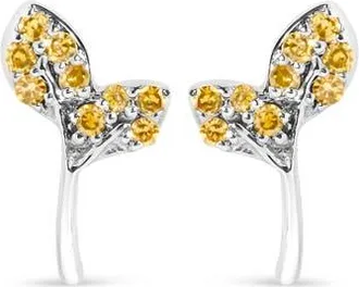 House of Brilliance 925 Sterling Silver 1/16ct TDW Yellow Treated Diamond Leaf Earrings at Nordstrom