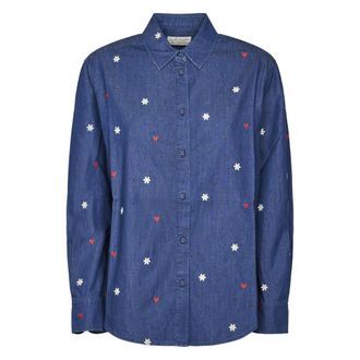 MC2 Saint Barth Shirts, female, Blue, Size: XS Meredith - Chambray D Mini Flower Heart Emb