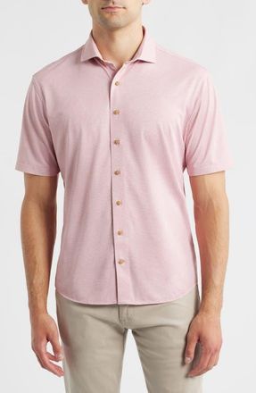 Johnnie-O Breck Hangin Out Knit Short Sleeve Button-Up Shirt in Snapper at Nordstrom, Size Xx-Large