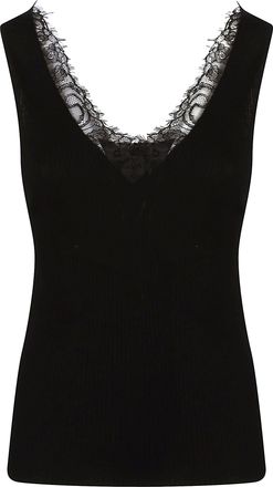 Pinko Oslo Fitted Black Lace Tank Top