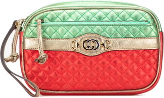 Gucci Gold Green Red Color Leather Clutch Bag (Pre-Owned)