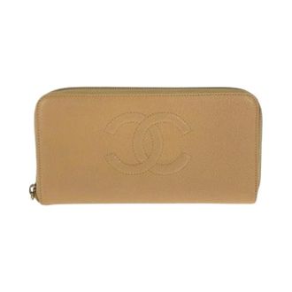 Chanel Pre-owned Caviar Skin Coco Mark Long Wallet - Dames - Pre-owned - Beige - Maat: ONE Size