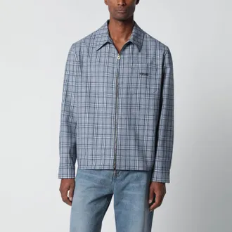 Versace Light blue zip-up checked shirt