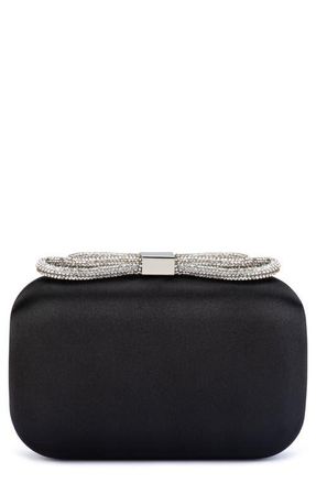 Olga Berg Ada Crystal Bow Clutch in Black at Nordstrom