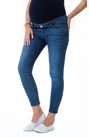 Accouch&eacute;e Skinny Foldover Waistband Maternity Jeans in Denim Blue at Nordstrom, Size X-Large