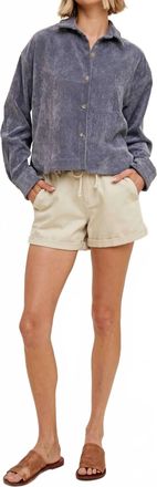 Wishlist Chandler Crop Corduroy Button Down In Charcoal