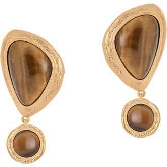 Reiss Tori Tumbled Stone Drop Earrings in Gold Tone /Tigers Eye at Nordstrom