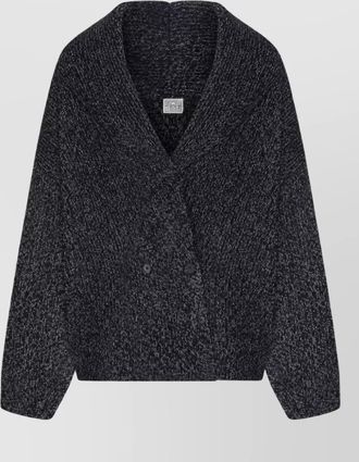 Toteme wool blend ribbed double-breasted shawl neck cardigan