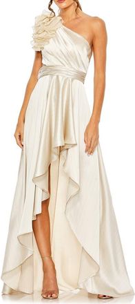 Mac Duggal Ruffled One Shoulder Cut Out Hi-Lo Gown in Oyster at Nordstrom, Size 2