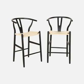 Sweeek Taburete De Bar Vintage De Madera De Haya Y Cuerdas, Set De 2