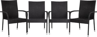 Flash Furniture Maxim Set of 4 Stackable Indoor/Outdoor Wicker Dining Chairs with Arms - Fade & Weather-Resistant Steel Frames - Black