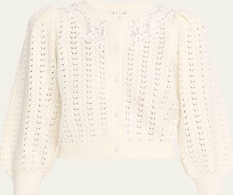 Alice & Olivia Doris Embellished Puff-Sleeve Cardigan