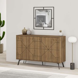 Decortie 4-Doors Push-to-open Doors Sideboard Dune with Metal Legs 123cm in Dark Brown | Size: 2 Pack