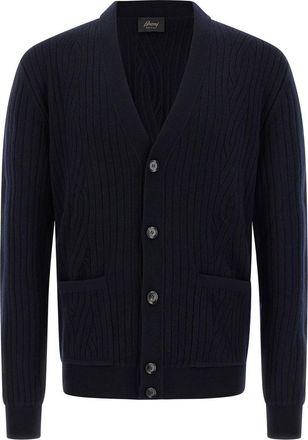 Brioni Blue Ribbed and braid cardigan
