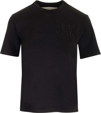 Palm Angels Monogram Fitted T-Shirt - Dames - T-shirts - Zwart - M - Katoen - Tops