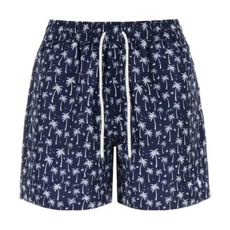 Polo Ralph Lauren Beachwear, male, Blue, Size: 2XL Palm Tree Print Swim Shorts