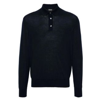 Ermenegildo Zegna Tops, Heren, Blauw, L, Wol, Luxe wollen gebreide polo shirt