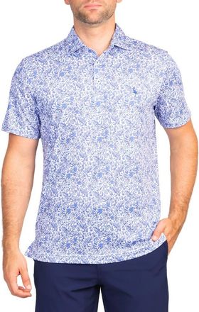 Tailorbyrd Floral Print Performance Polo in Blue at Nordstrom Rack, Size X-Large