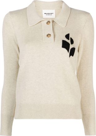 Isabel Marant Nola knitted polo sweatshirt - women - Wool/Organic Cotton - 38 - Neutrals
