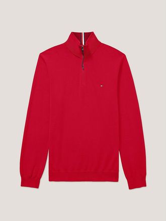Tommy Hilfiger Mens Solid Zip Mockneck Sweatshirt - Red - L