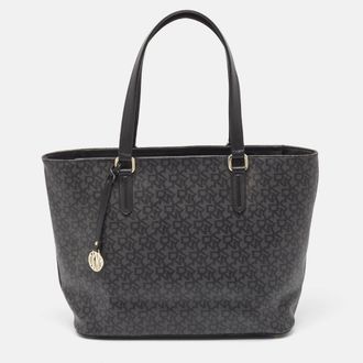 DKNY Dkny Black Monogram Coated Canvas And Leather Top Zip Tote